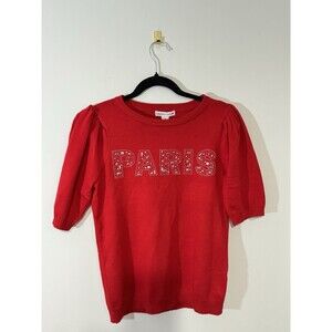 Carolyn Taylor Red Studded Scoop Neck Paris Knit Sweater Women's Short Sleeve M